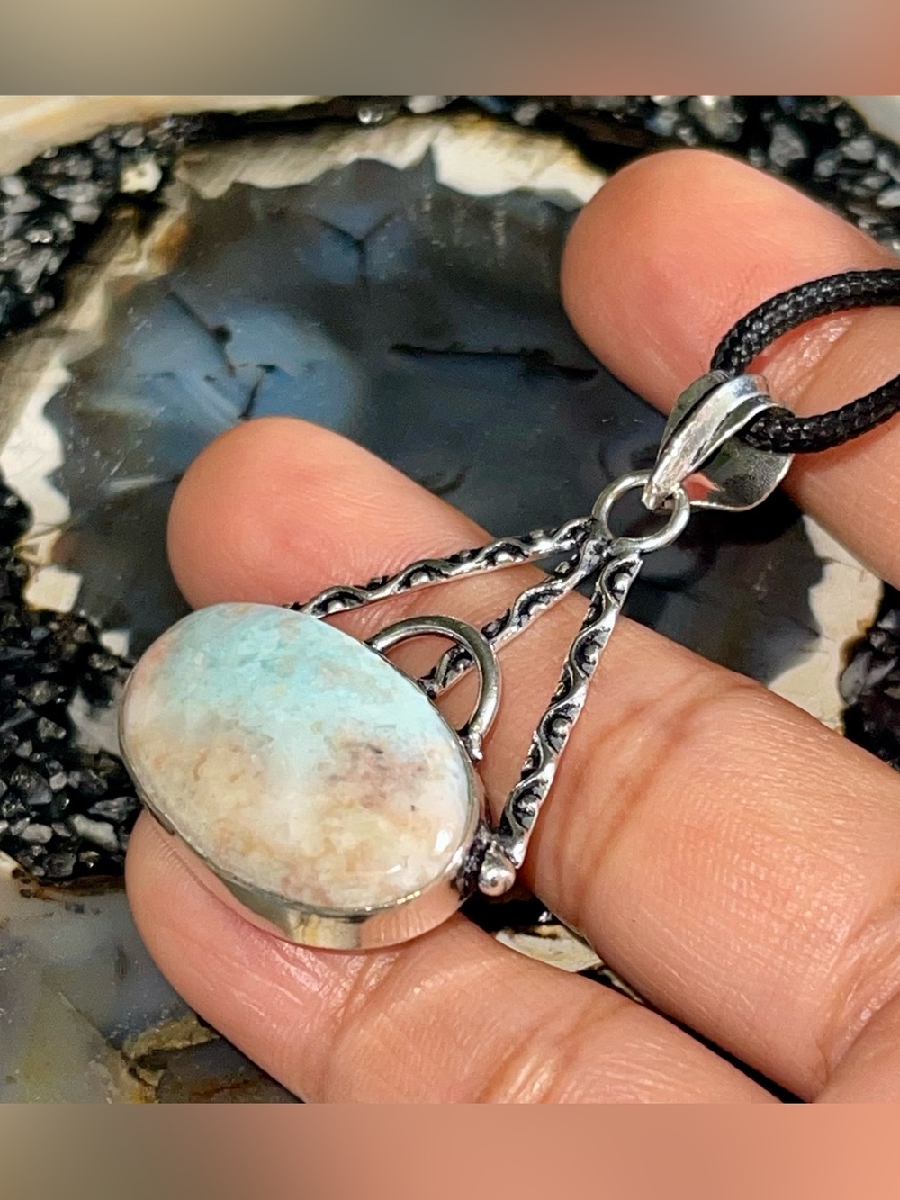 Small Caribbean Larimar Crystal Pendant 1 7/8”